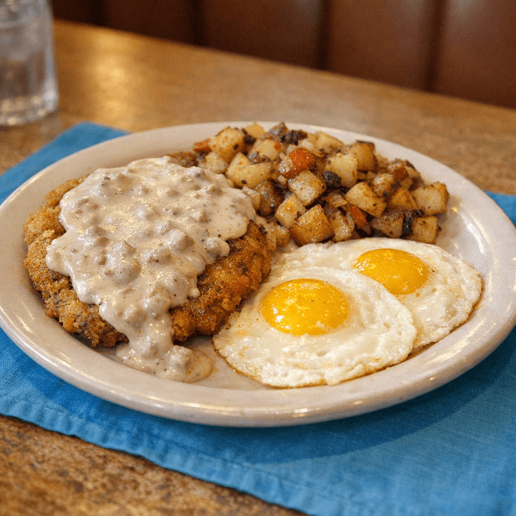 Two Eggs Any Style with Homemade Chicken-Fried Steak & Sausage Gravy