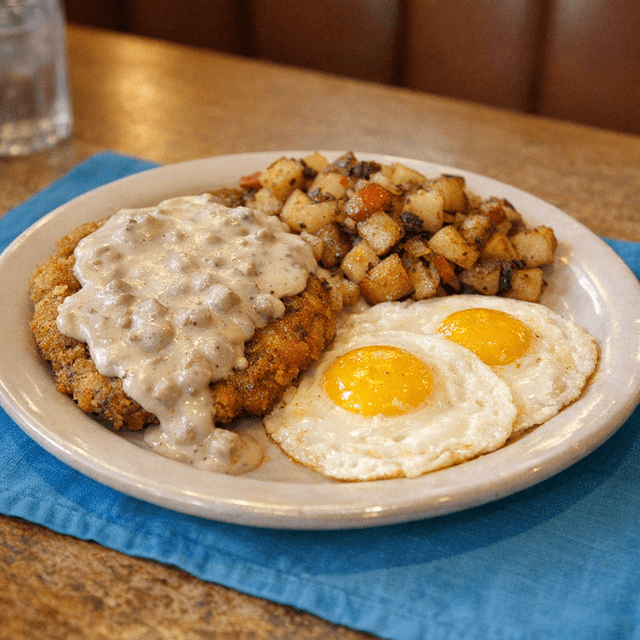 Two Eggs Any Style with Homemade Chicken-Fried Steak & Sausage Gravy